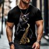 Summer Men's Breathable Outdoor T-shirt Short Sleeve Cartoon Cat Printed Pattern Large Size Loose Men's T-shirt Casual Classic
