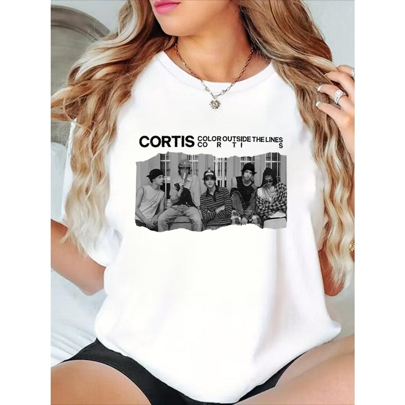 Футболка 2026 с черно-белым групповым изображением пяти человек, с белым текстом CORTIS THE LINES CORTIS сверху, в винтажном уличном стиле 4XL