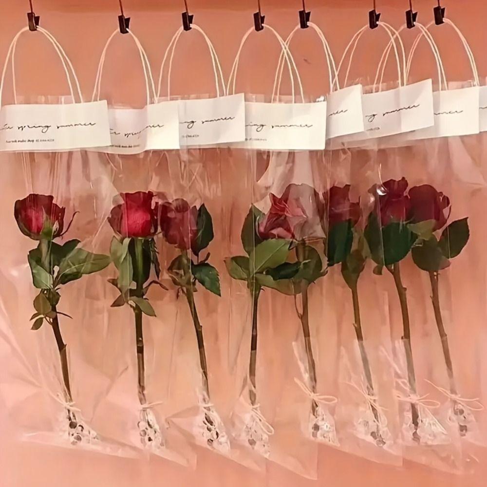 Transparent Transparent PVC Handbag Single Stem Fresh Flower Flower Packaging Bag Water Proof Hand-held Design