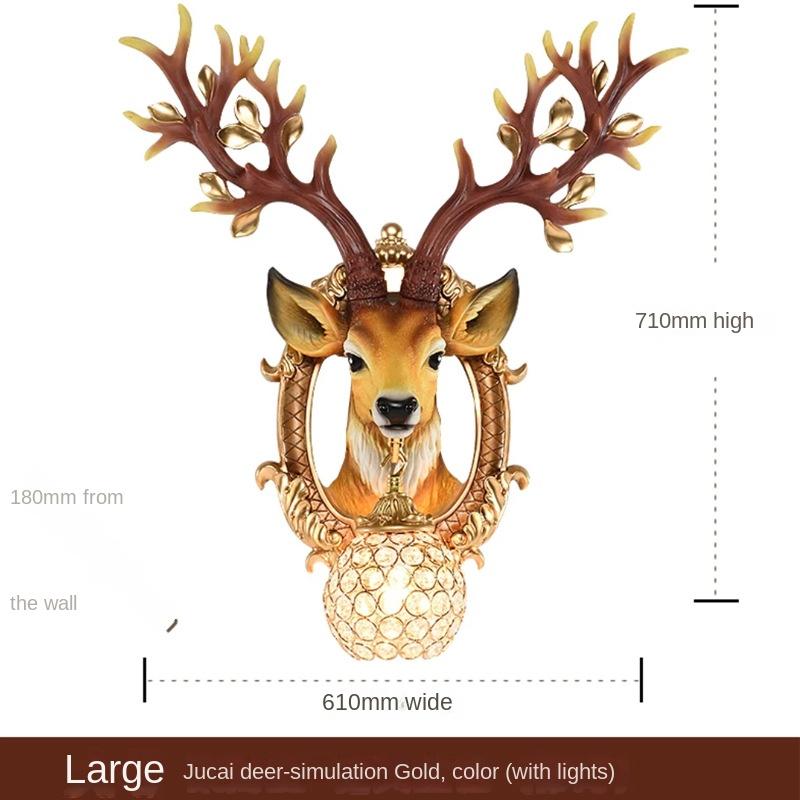 Vintage Wall Lamp Creative Deer Head Living Room Wall Hanging Lamp Bedroom Hallway Crystal Lamp