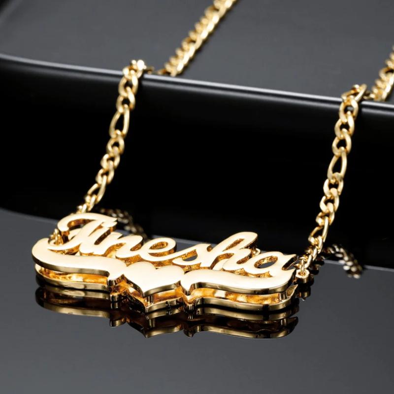 Amaxer Personalized Custom Double Plate Necklace for Women Men Nameplate Layer 3D Necklace Stainless Steel Jewelry Gifts