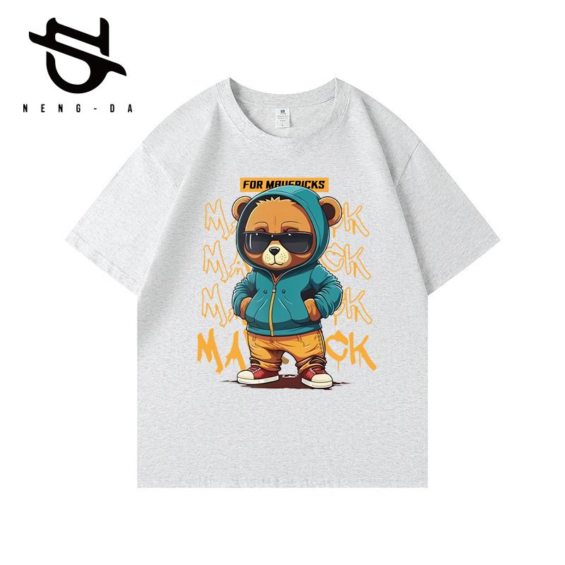 2026 Summer Boys Baby Cotton T-shirts Cool Cartoon Bear Graphic Tees Cute Children Clothes Daily Casual Black Sports Top