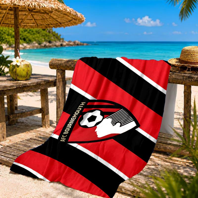 Soccer Ball Afc Crest Printed Microfiber Beach Towel, Soft And Absorbent, Quick-Dry, Ideal for Summer Travel, Beach Essential, Swimming Pool