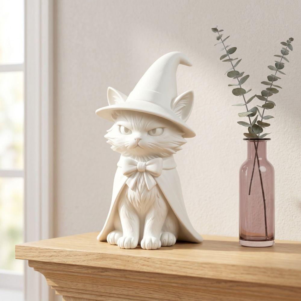 Figurine Chat Sorcière Drôle Style Sombre Décorations d'Halloween Décoration de Maison Ornements de Bureau Bureau