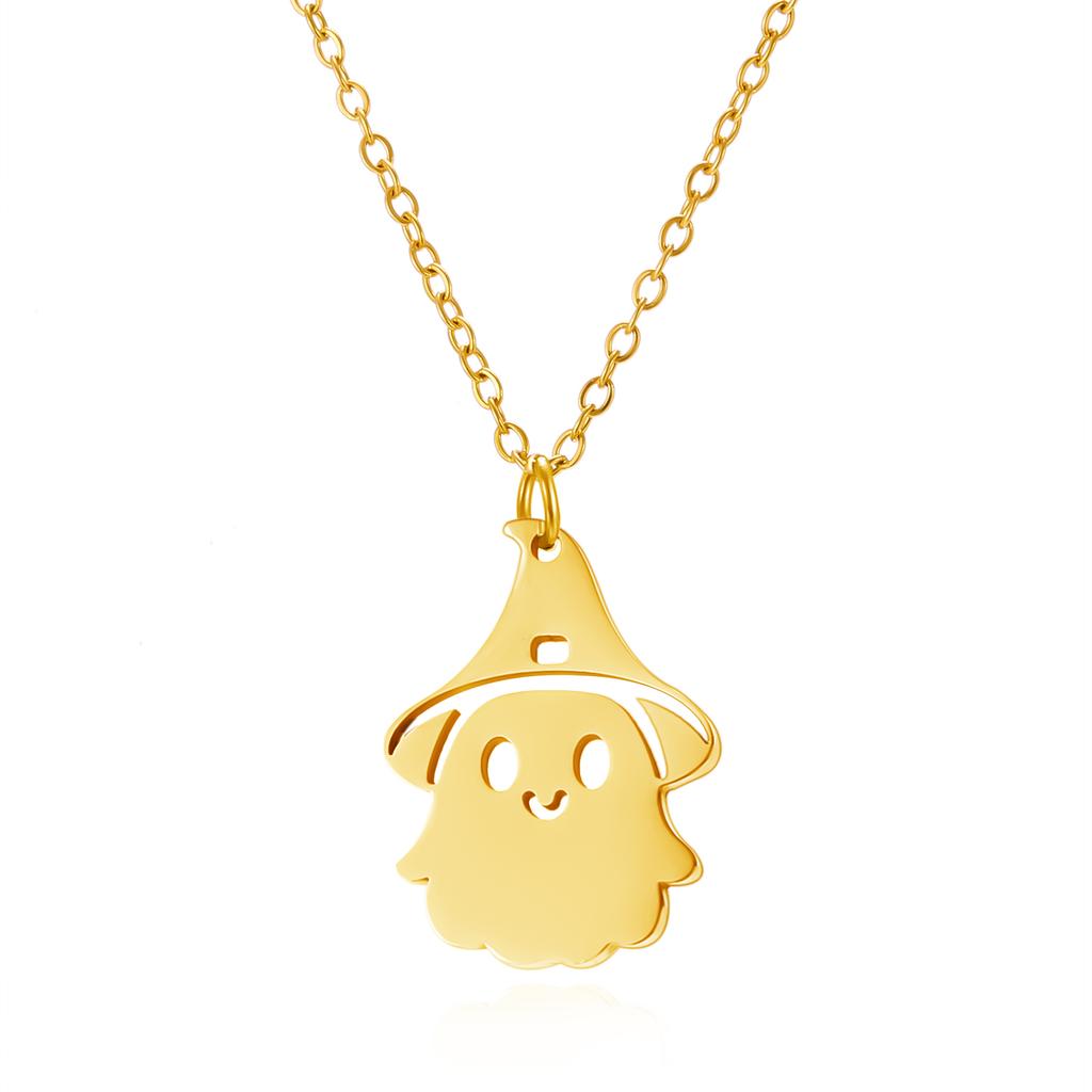 Stainless Steel Simple Personalized Ghost Pendant Necklace For Women Men Funny Pumpkin Clavicle Choker Halloween Party Jewelry