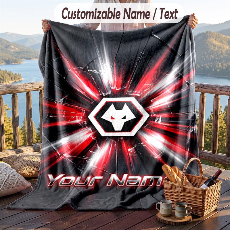 Flannel Blanket Wolverhampton Wanderers Football Print Custom Name Text Soft Throw for Sofa Bed