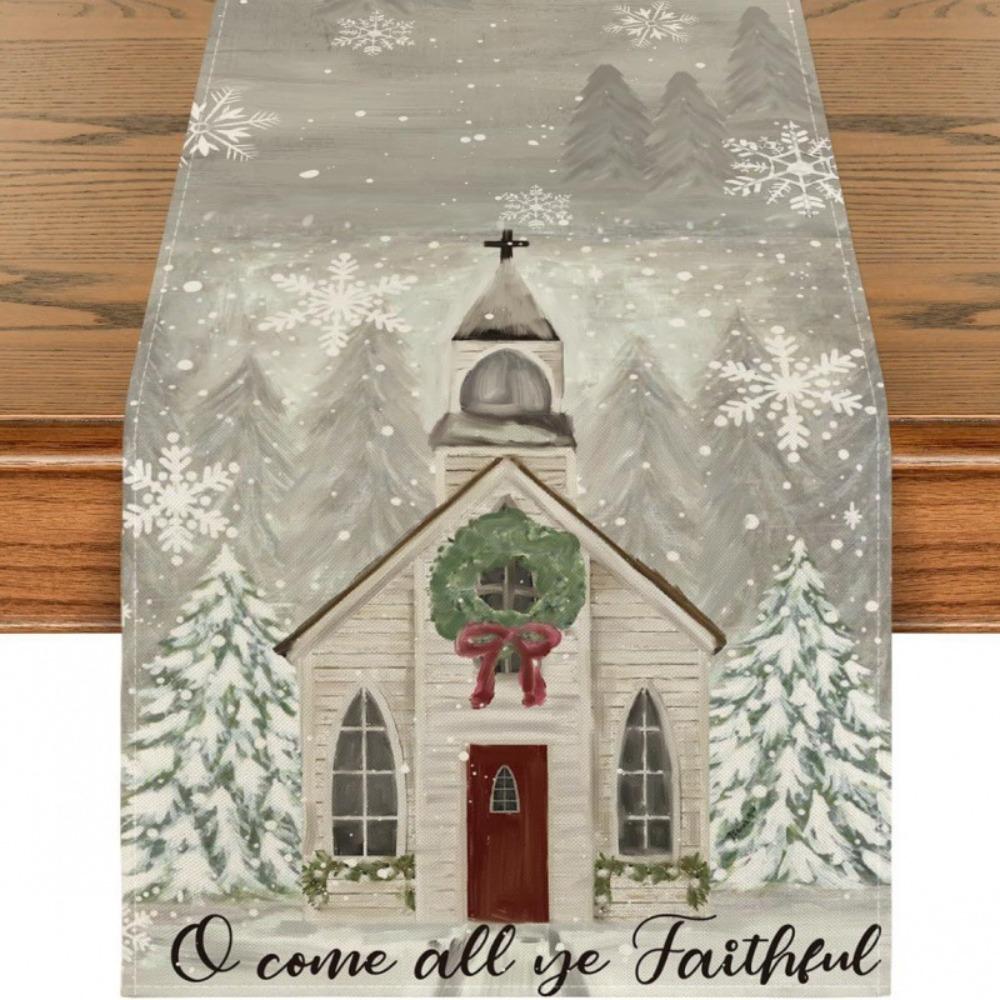 Runner da Tavola Fiocco di Neve Festivo Robusto Lino Decorazione Albero di Natale Copritavola da Pranzo
