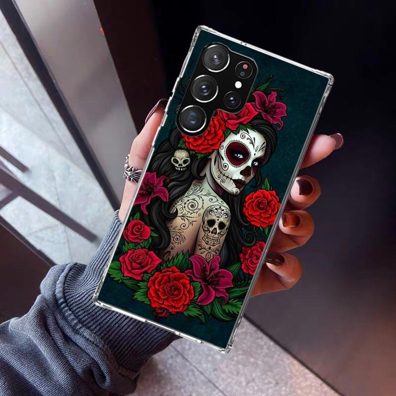 Catrina Beautiful Rose Girl Skull Phone Case For Samsung Galaxy S23 S24 S25 Edge S26 Ultra S22 + S21 Plus S20 FE Cover Silicone