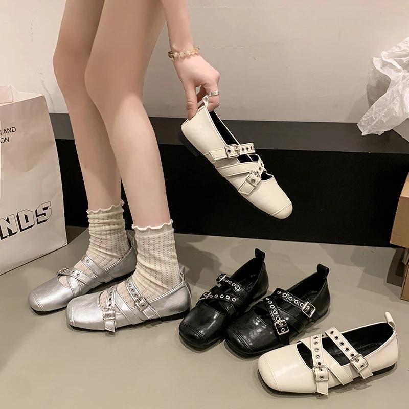 New Popular Female Footwear Round Toe Luxury Women Flats Mary Janes Shoes Shallow Buckle Strap Ladies Ballet Flats Shoes