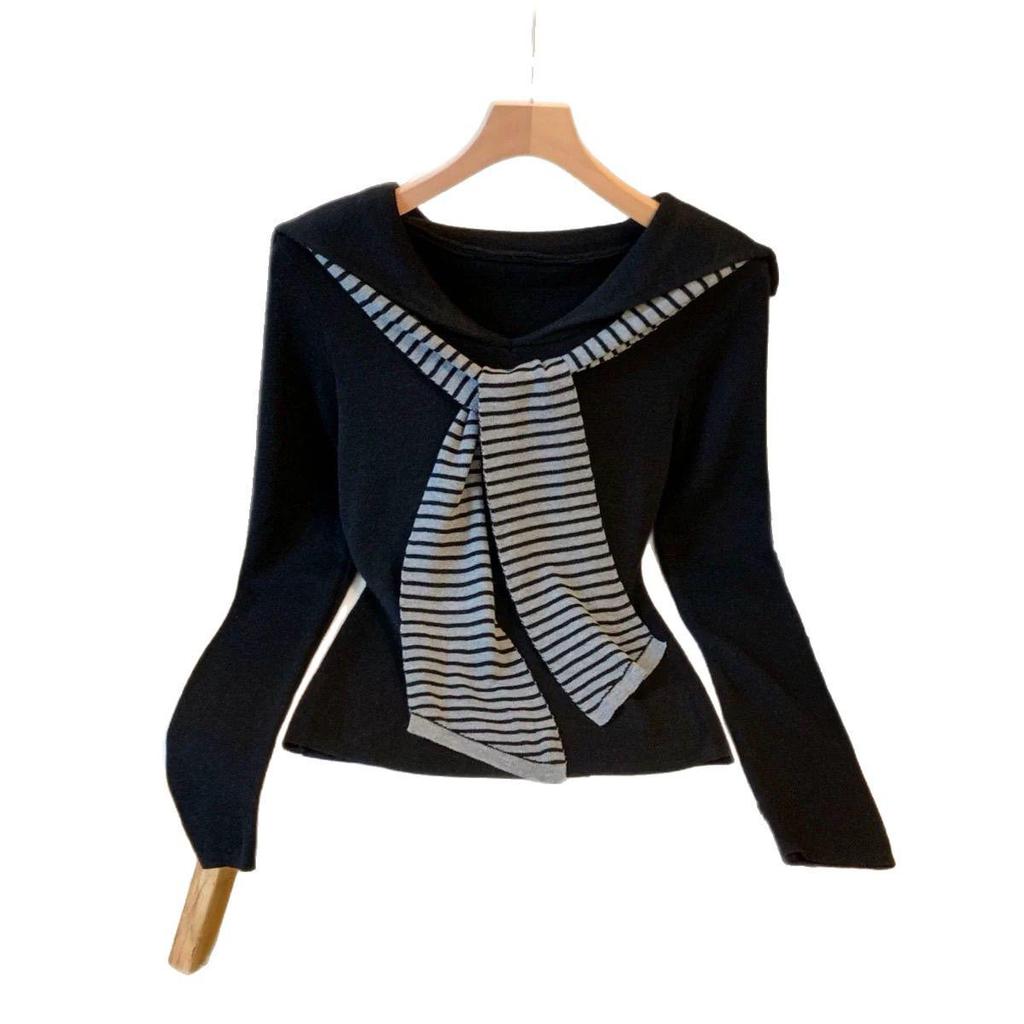 Women's Plus Size Velvet Striped Shawl Long Sleeve Top - Autumn/Winter 2025 Slimming Belly Coverage