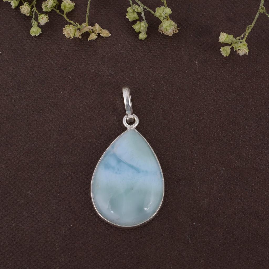 Pear Cabochon Larimar Pendant Solid 925 Sterling Silver Gemstone Pendant Without Chain Jewelry For Women or Girls - 3.8 Gms
