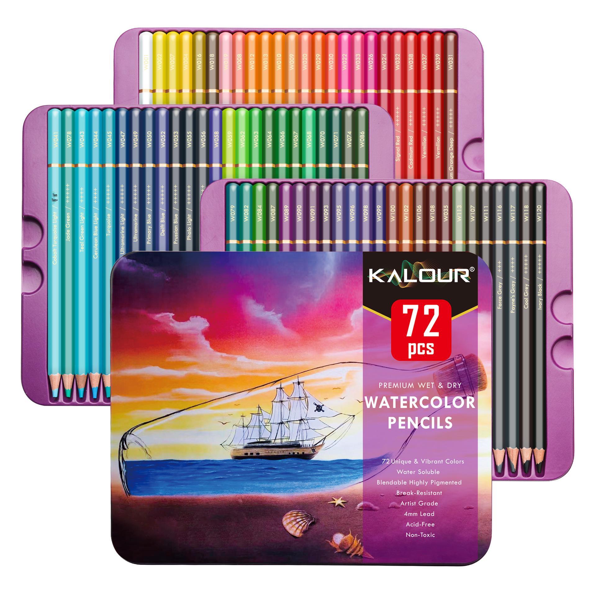 KALOUR 72 Water-Soluble Colored Pencil Set with Art Brushes and Coloring Book