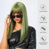 Green Synthetic Cosplay Wig with Bangs Medium Length Straight Wigs for Women Halloween Party Natural Hair Wig Heat Resistant
