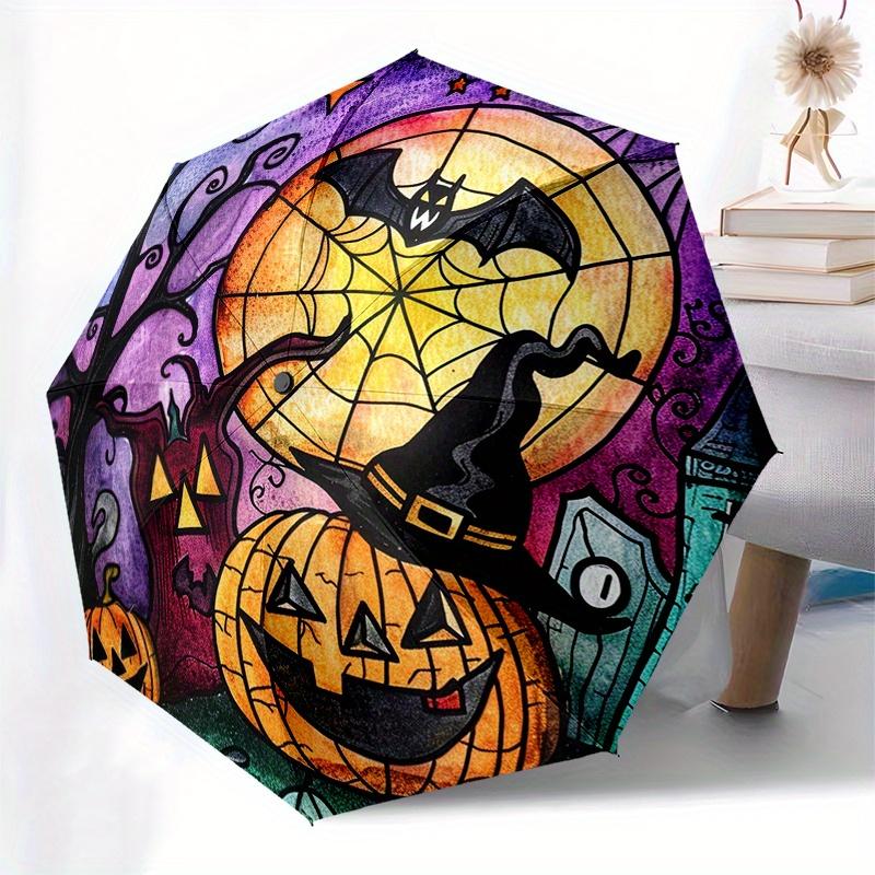 Stained Glass Window Decal - spooky pumpkins, bats & haunted house window cling for fall home decor