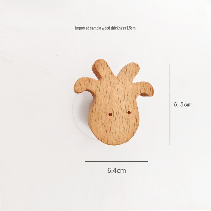 Creative Beech Wood Adhesive Hooks – Funny Animal Design Coat & Hat Hooks for Behind-the-Door Use