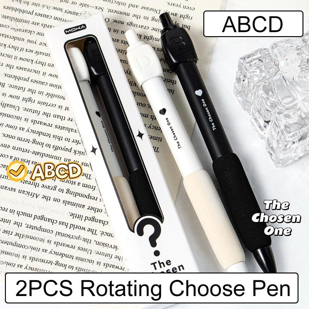 2PCS Fun Rotating Choose Pen ABCD Select Ballpoint Gel Pen Rotating Answer Pen  Stationery Toys