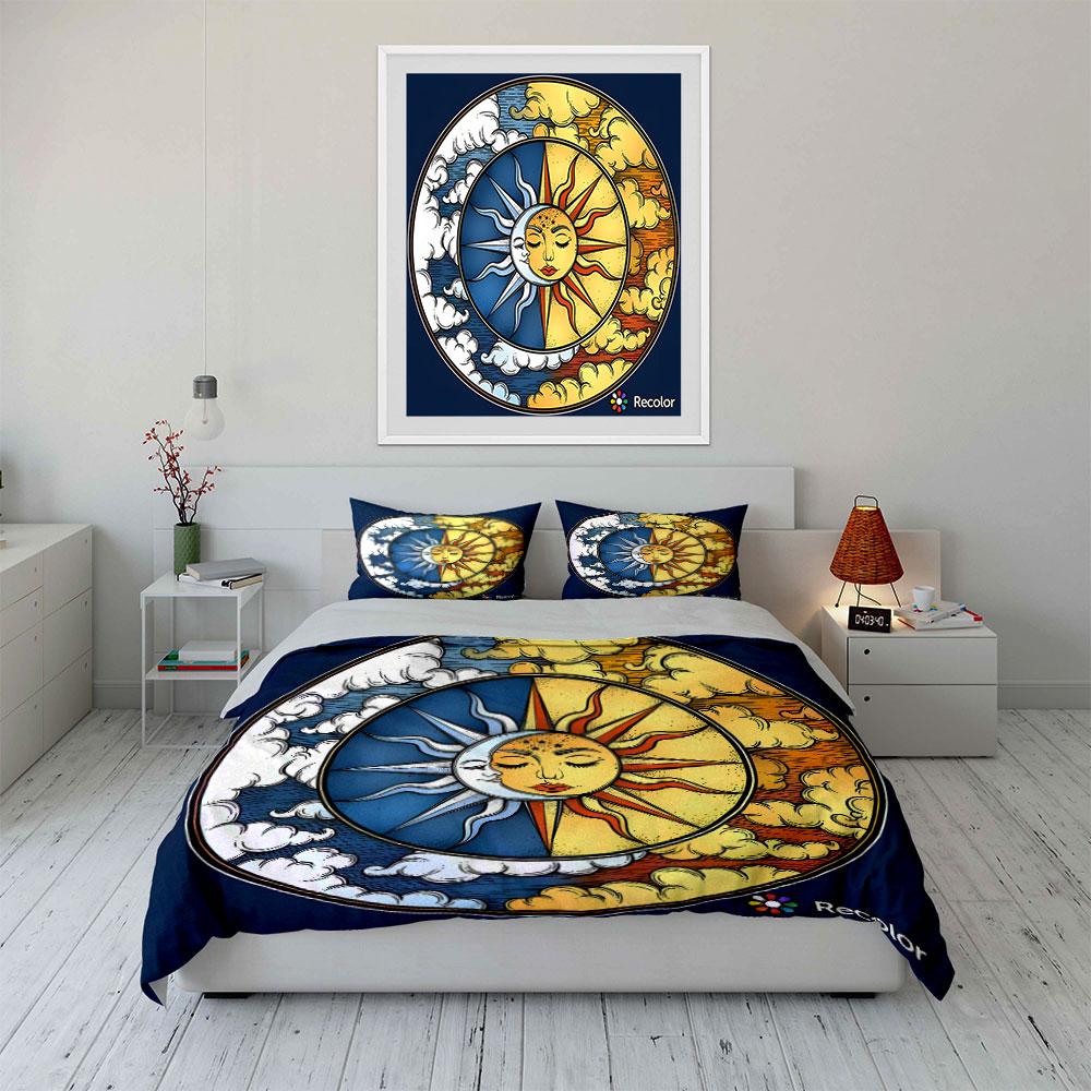Sun Moon Cosmic Design Set  Kid's and Adults' Bedroom Decor, Exquisite Three-piece Bedding Set Gift