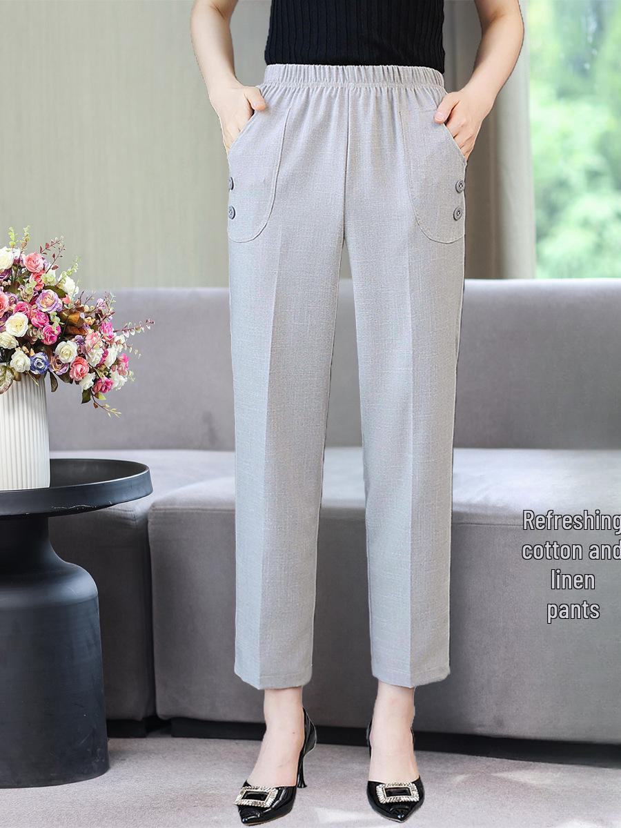 

Женские летние брюки из хлопка и льна с высокой талией: Стильный, эластичный, прямого кроя для людей среднего и пожилого возраста 2XL [120-135 lbs]