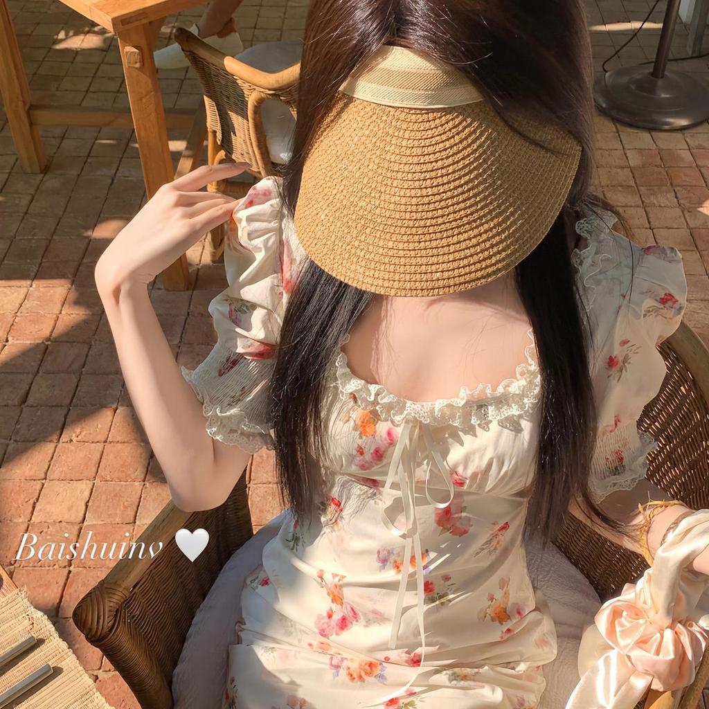 White Tower Women's Elegant Fairy Style Lace Dress - Summer/Autumn Korean Chic Long Dress