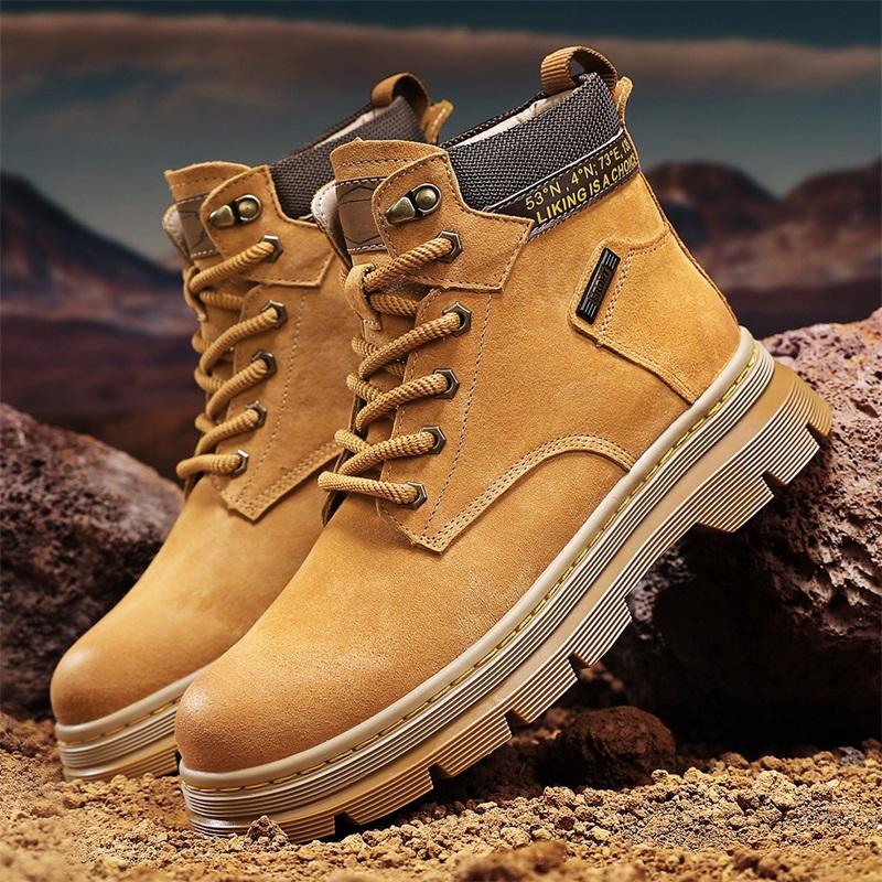 Men's Shoes Thick Soles Wear Raise Anti-slip Breathable Deodorant High Work Boots Leather Big Yellow Boots Plus Size Men's Boots