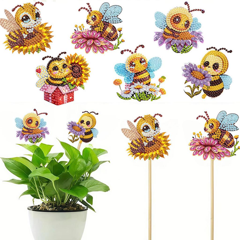 6Pcs Bee Stakes Diamond Art Kits DIY Crafts Diamond Art Garden Decor Kits Diamond Art Craft Kits for Garden Decor