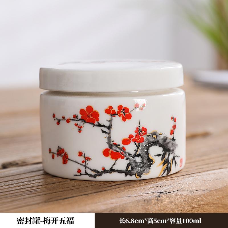 Ceramic tea sealed jar Household moisture-proof storage tank Tea set accessories Cosmetics packaging jar Mask Powder Jar