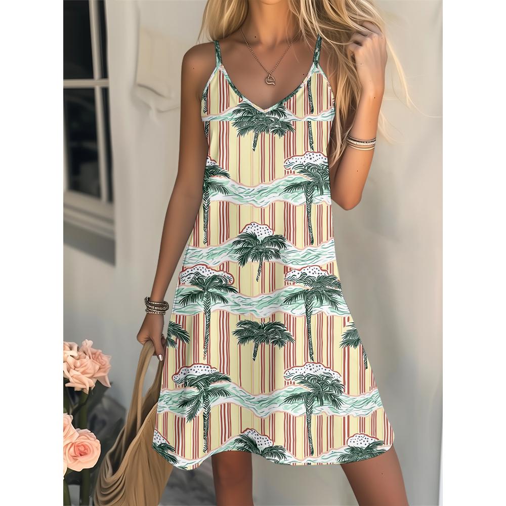 Large-size women s fashionable tropical printed camisole dress, sexy and versatile camisole dress, new style women s dress XXS