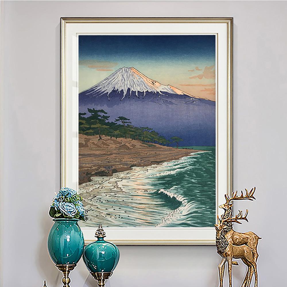 Okada Koichi Vintage Japanese Printmaking Art Poster Fuji Mountain Canvas Painting On the Coast
