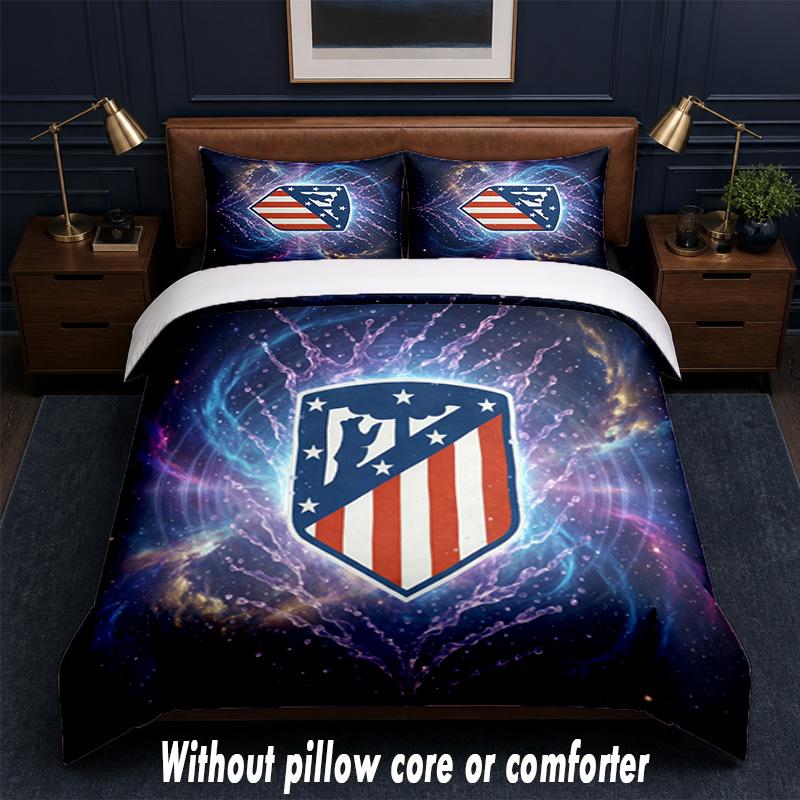Set Biancheria da Letto Design Atletico Madrid 1 Copripiumino + 2 Federe Morbido Traspirante Biancheria da Letto per la Casa