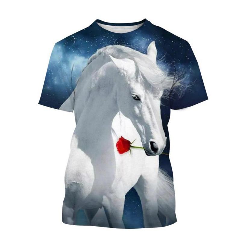 Summer Hot Selling Fashion Animal Horse 3D Printing Print Neutral Casual Harajuku Style Comfortable Short Sleeved Top