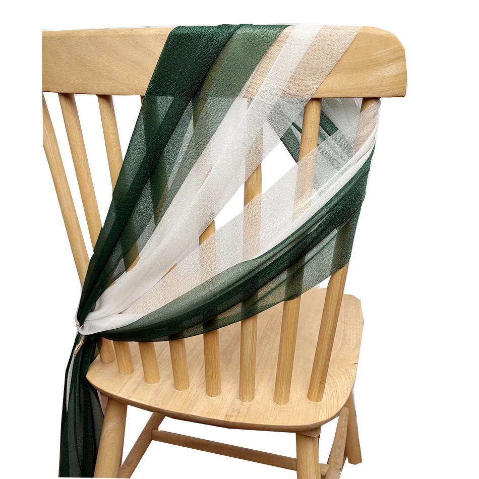 50PCS 17x250cm Chiffon Wedding Chair Sashes Setting  Sage Green Gauze Sheer Vintage Birthday Party Festival Chair Decoration