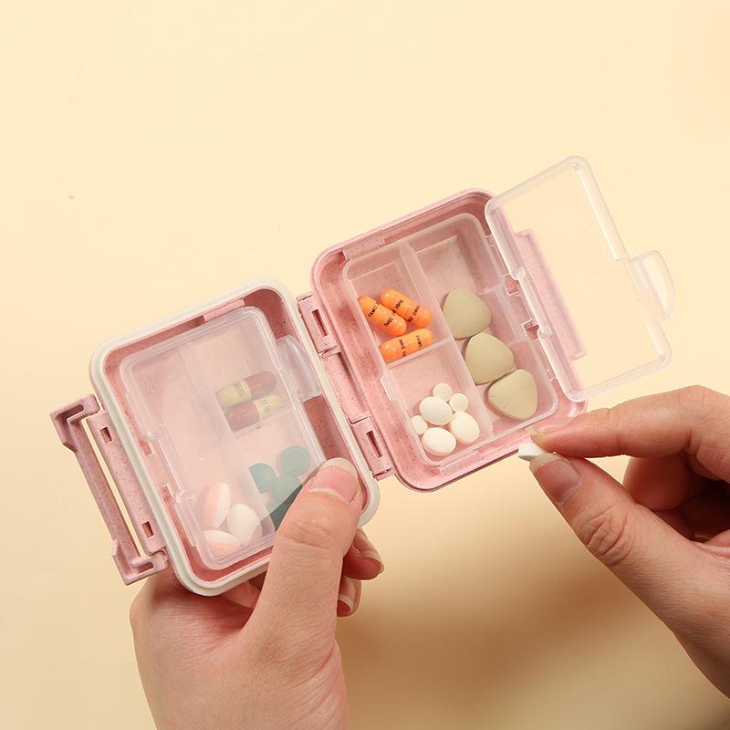 Organizer Divided Medicine Container Portable 6-Compartment Sealed Medicine Box with Double-Lock Moisture-Proof Anti-Damp Tablet
