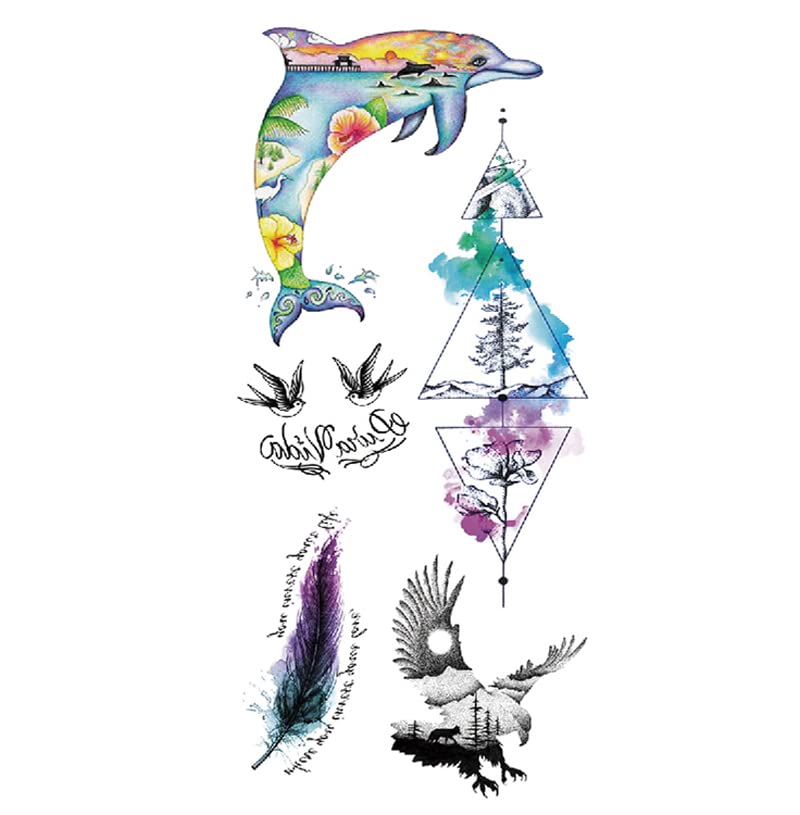 7-piece tattoo sticker men women body seal Elk Whale 9x19cm arms legs chest shoulders back easy apply children waterproof