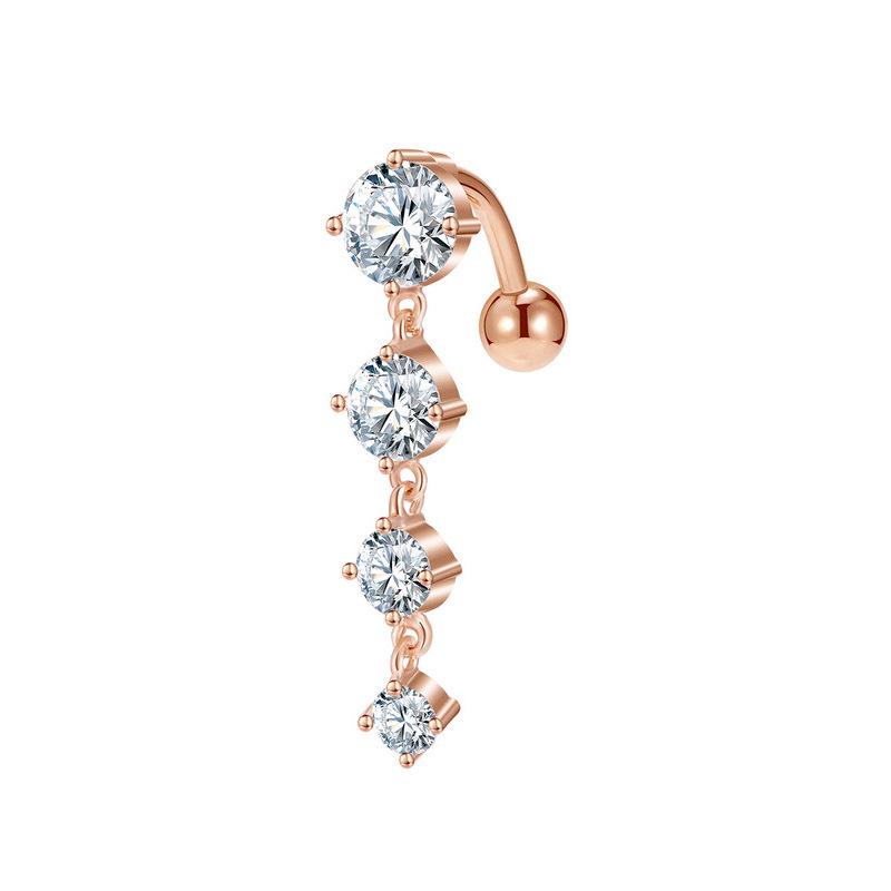 Upside Down Peach Heart Teardrop Zircon Belly Button Ring, 316 Stainless Steel Navel Jewelry