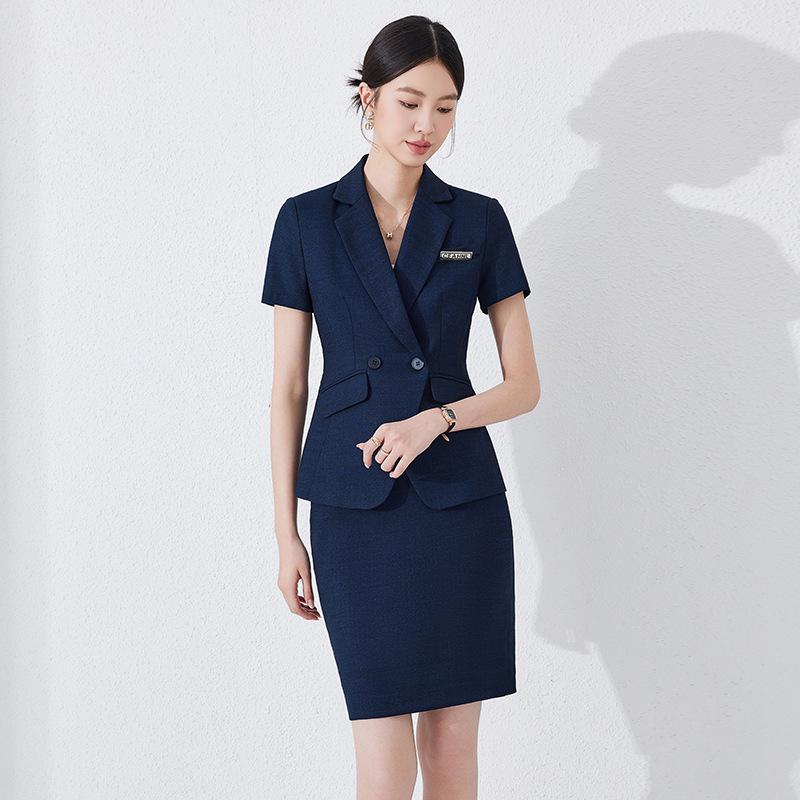 Women's Black Short-Sleeve Professional Suit Set for Summer Reception and Workwear