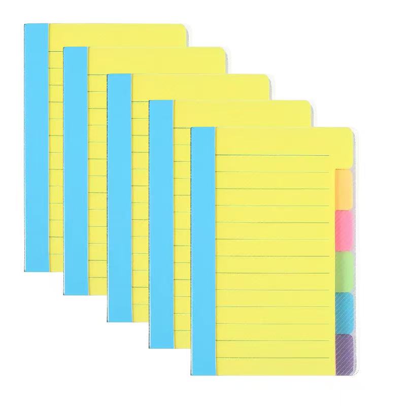 Tabbed Index Divider Sticky Notes, 60 Lined Self-Adhesive Notes, Neon Colors For Office School