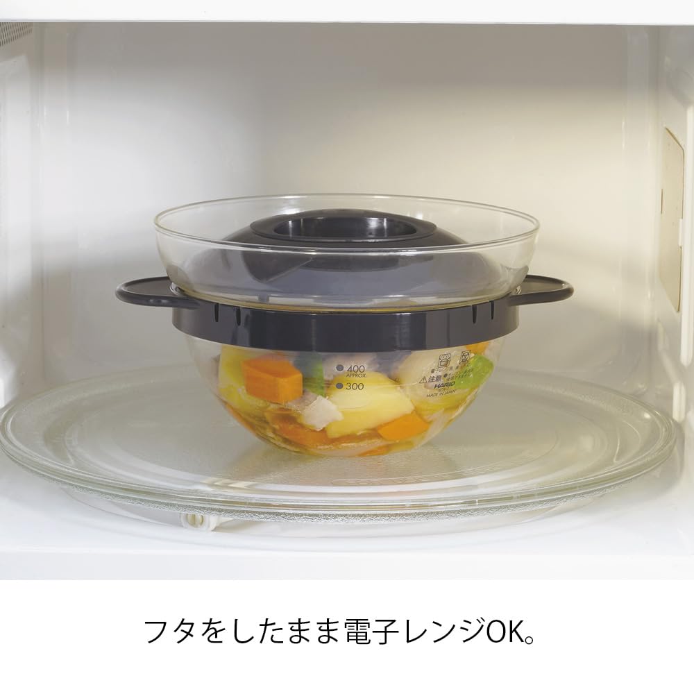 Hario Glass Microwave Side Dishes Pot for Microwave Black Practical Capacity 450ml Made In Japan Easy Cooking Cream Soup Handmade XOY-1-B