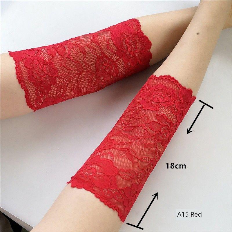 

& Fall Air Conditioning Room Heattech Lace Sun-Proof Oversleeve Arm Sleeve Wrist Elbow Guard Scar Cover up Elbow Cover Sun-Proof Gloves for Women Red A15 a pair of straight type XXL