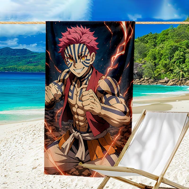 1pc Demon Slayer4 Beach Towel, Beach and Seaside Swimming Pool Equipment, Fashion Pattern, Rectangular, Travel Essentials