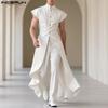 INCERUN Men Stand Neck Sleeveless Splits Irregular Casual Pleated Long Waistcoats