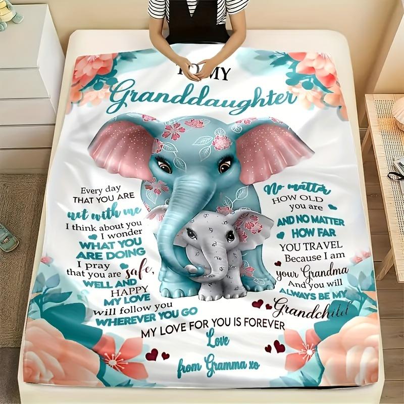 1pcs Warm And Cozy Elephant Print Flannel Blanket For Granddaughter - Perfect Gift For Grandma And Granddaughter - Soft And Soot