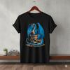Blue Dragon Reading Books Graphic T Shirt Black Fantasy Book Lover Tee - S183