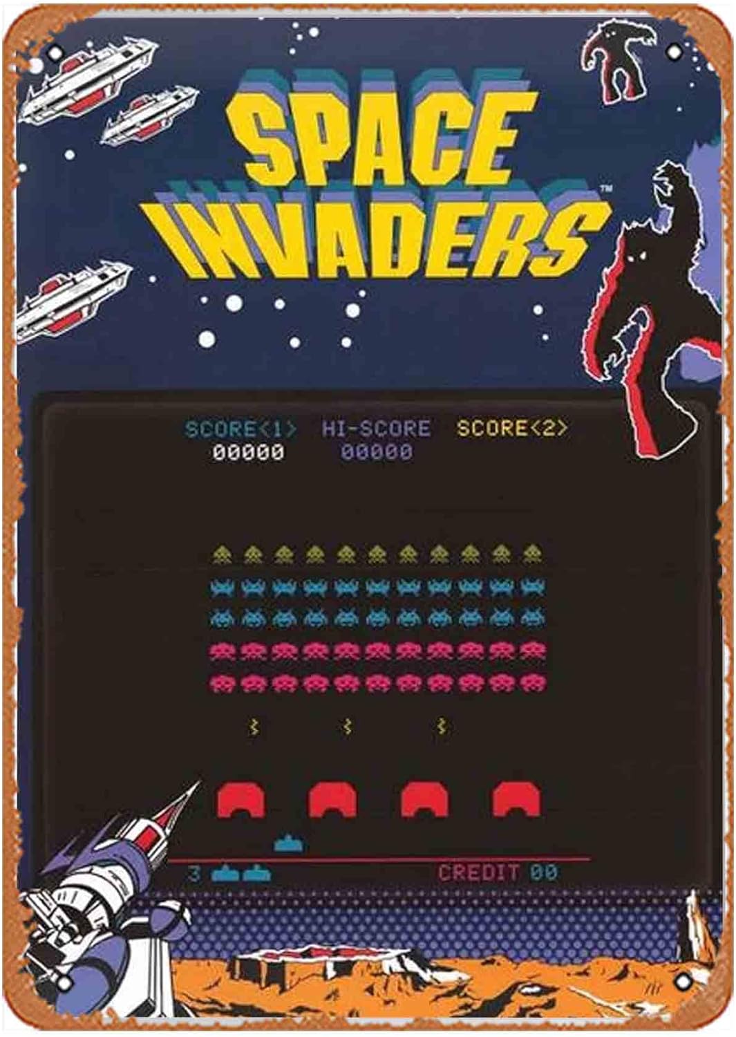 Wall Decor Sign Space Invaders Arcade Video Game Poster Metal Signage Vintage Wall Decor Retro 20x30cm(7.8x11.8inch)