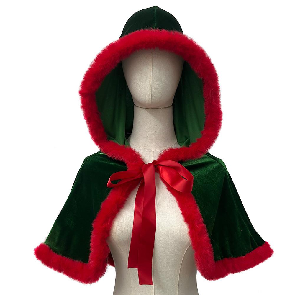 Vintage Christmas Hooded Cape With Polyester Material For Festive Event Wear