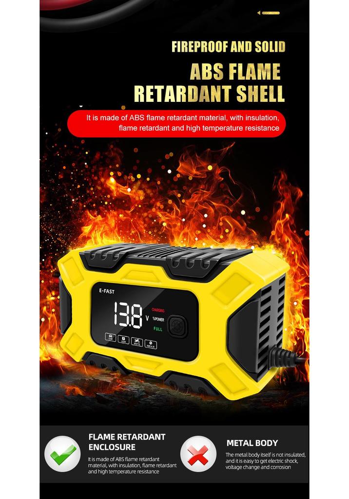 E-FAST 12V Automatic Battery Charger for Motorcycles and Cars