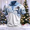 Men's Casual Short Sleeve Shirt with Christmas Print and Letter Graphic