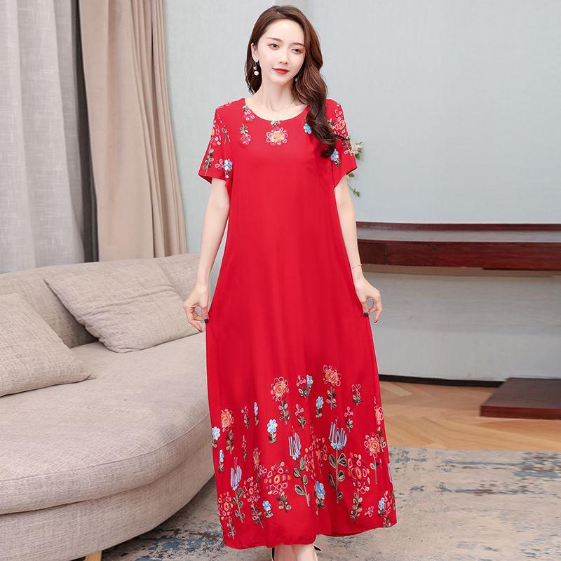

Очаровательное и мягкое хлопковое вышитое платье для женщин больших размеров на лето 5XL красный