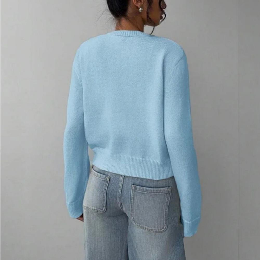 VAYLA Basics Ležérní jednobarevný kulatý výstřih dlouhý rukáv volný zkrácený dámský svetr kardigan