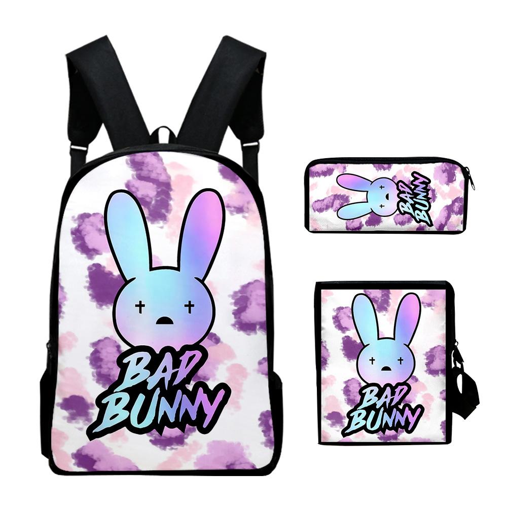 Fashion Novelty Luxury Bad Bunny 3D Print 3pcs/Set Pupil School Bags Laptop Daypack Backpack Inclined Shoulder Bag Pencil Case