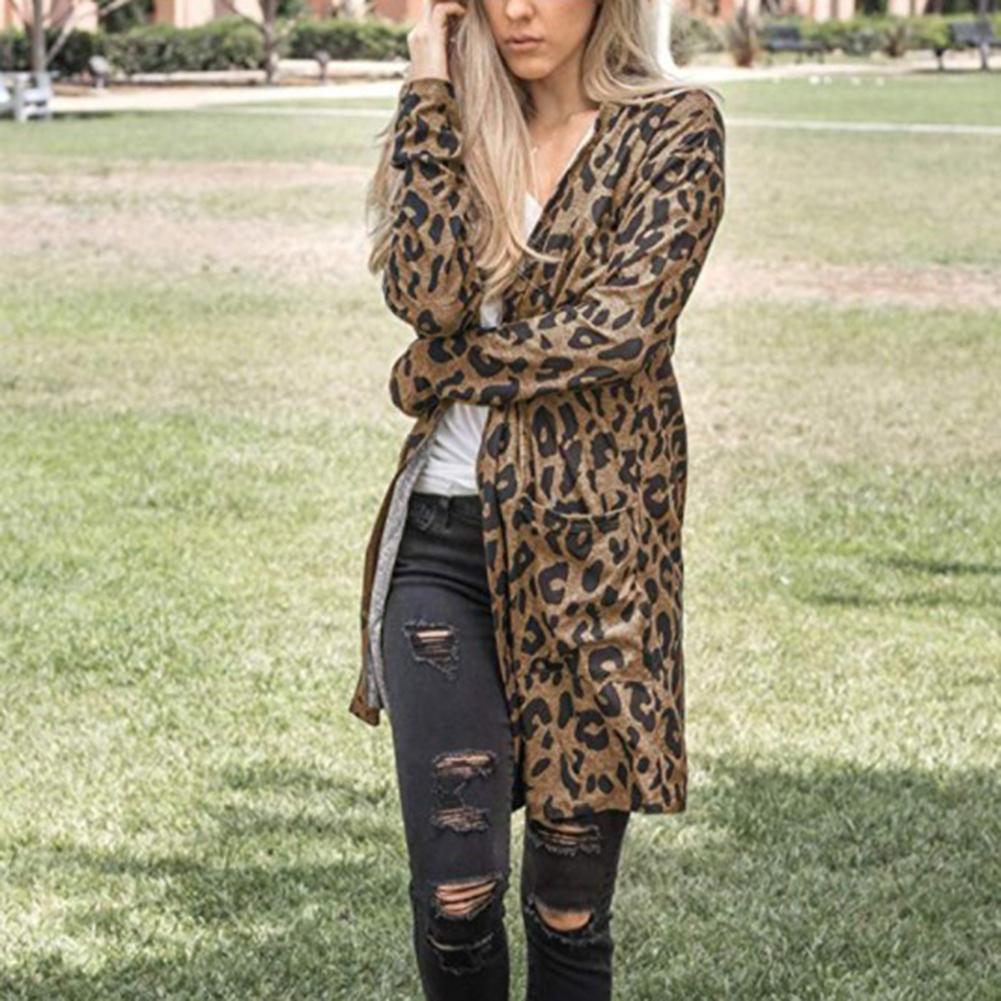 Long Sleeve Cardigans Leopard Print 